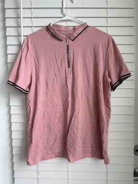 Men’s Armani Exchange Pink Polo with Black Contrast Trim & Zipper